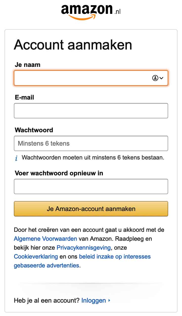 aanmaken account amazon