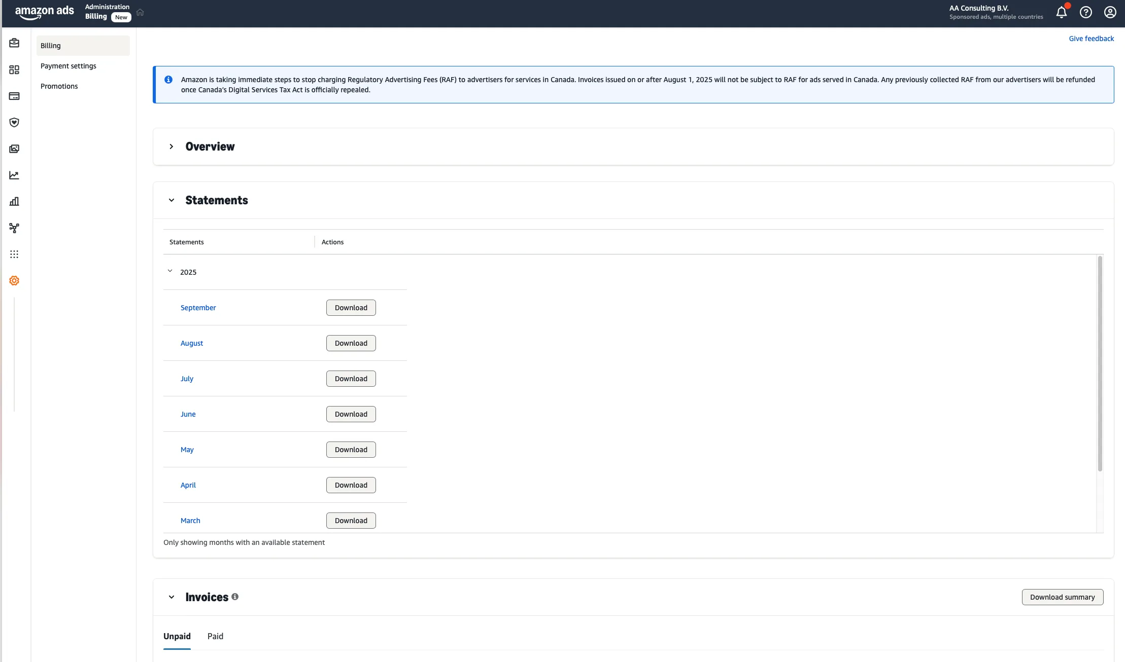 Adversting Invoice History Amazon seller central amazonadvies