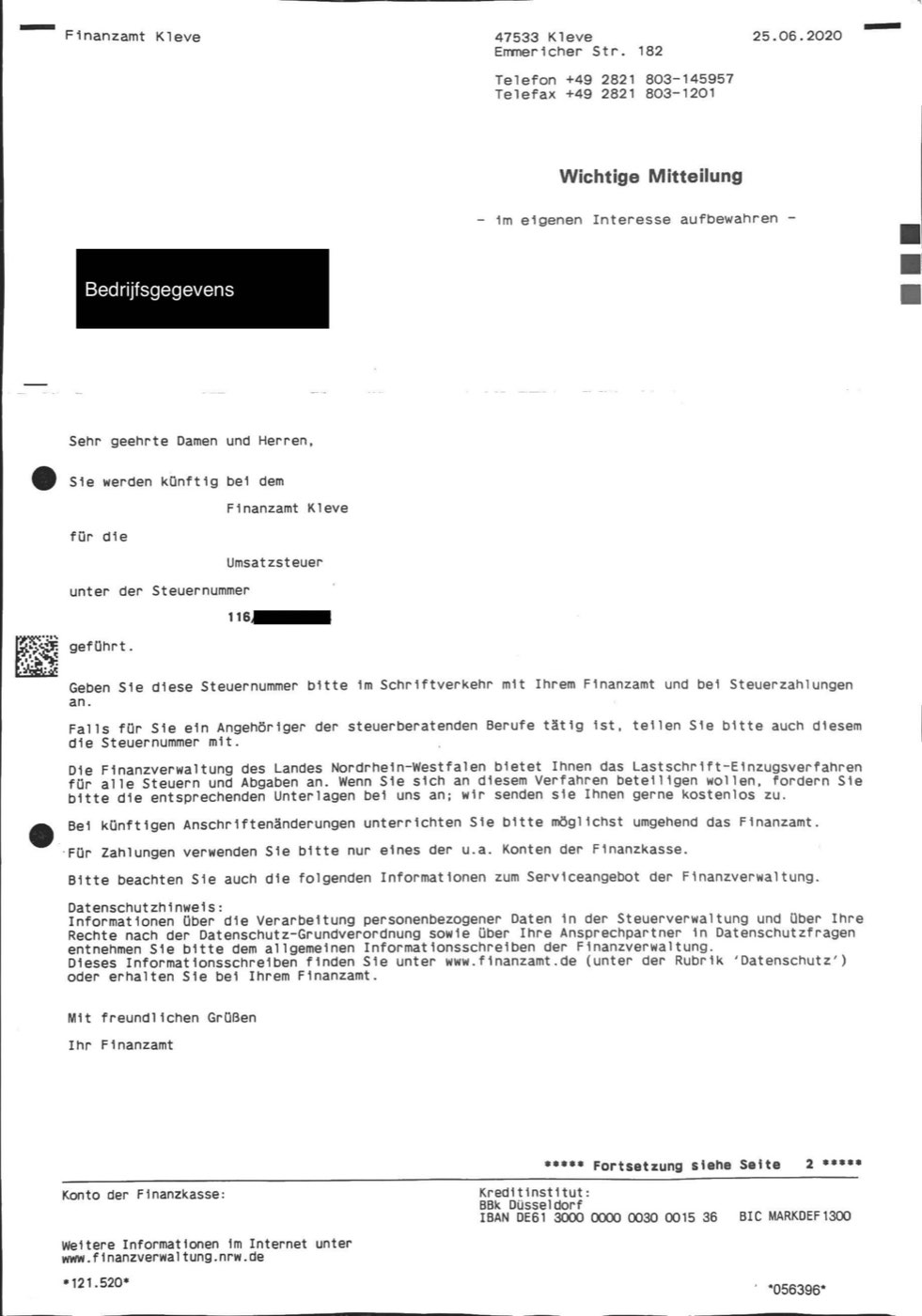 Belangrijke mededeling brief Duits