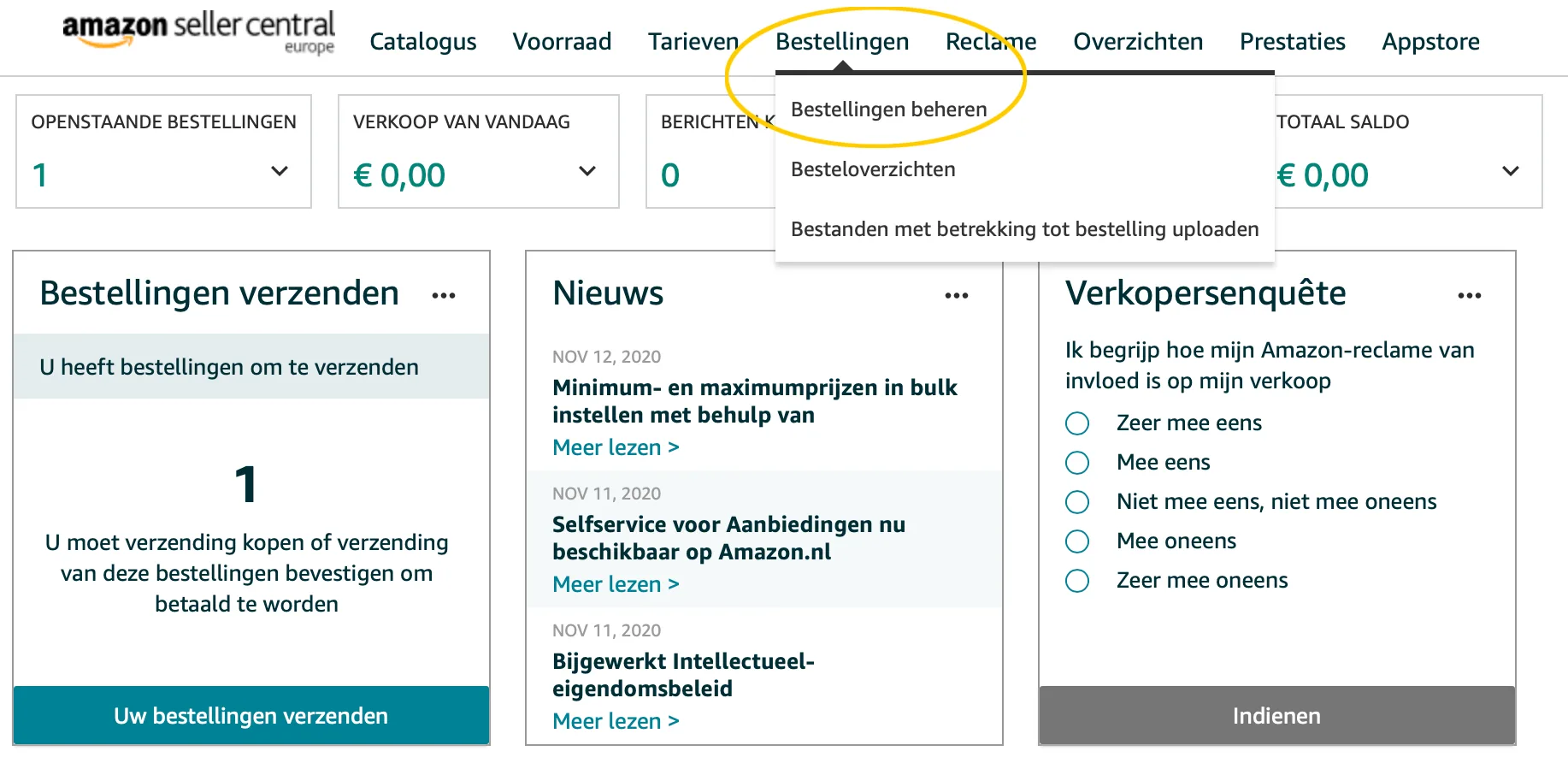 bestelling beheren amazon
