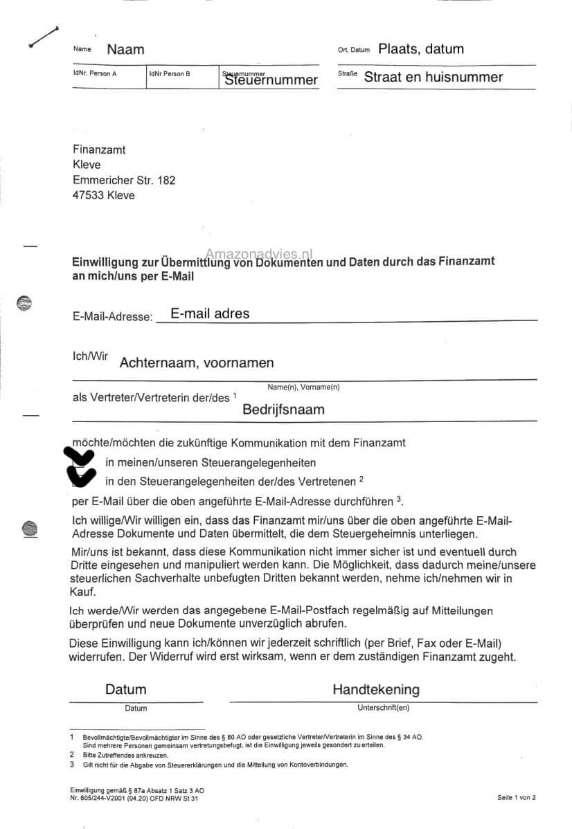 E-mail contact Duitse belastingdienst