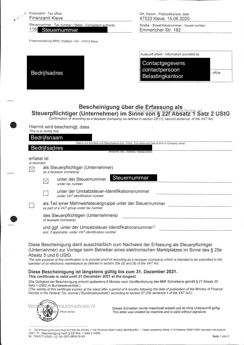F22 certificaat voorbeeld