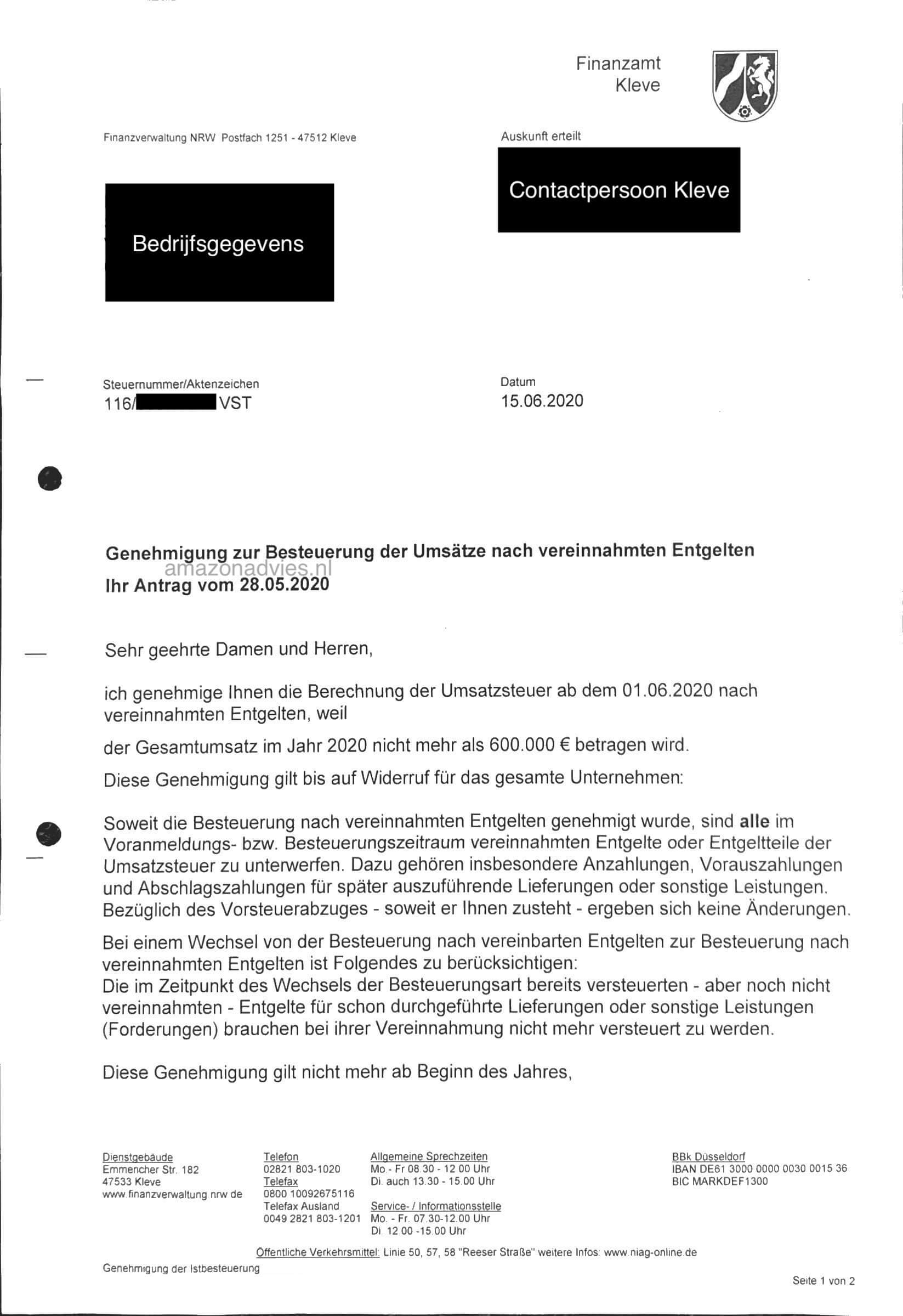 Duitse Goedkeuring voor het belasten na betaling brief