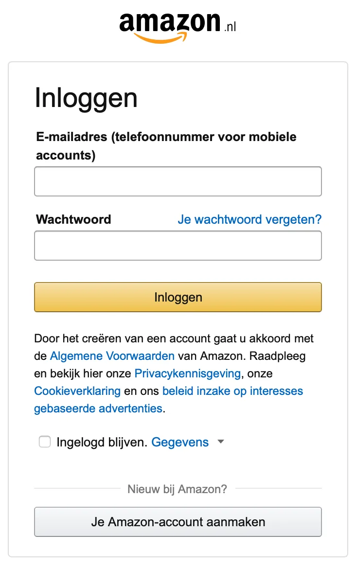 Account aanmaken amazon