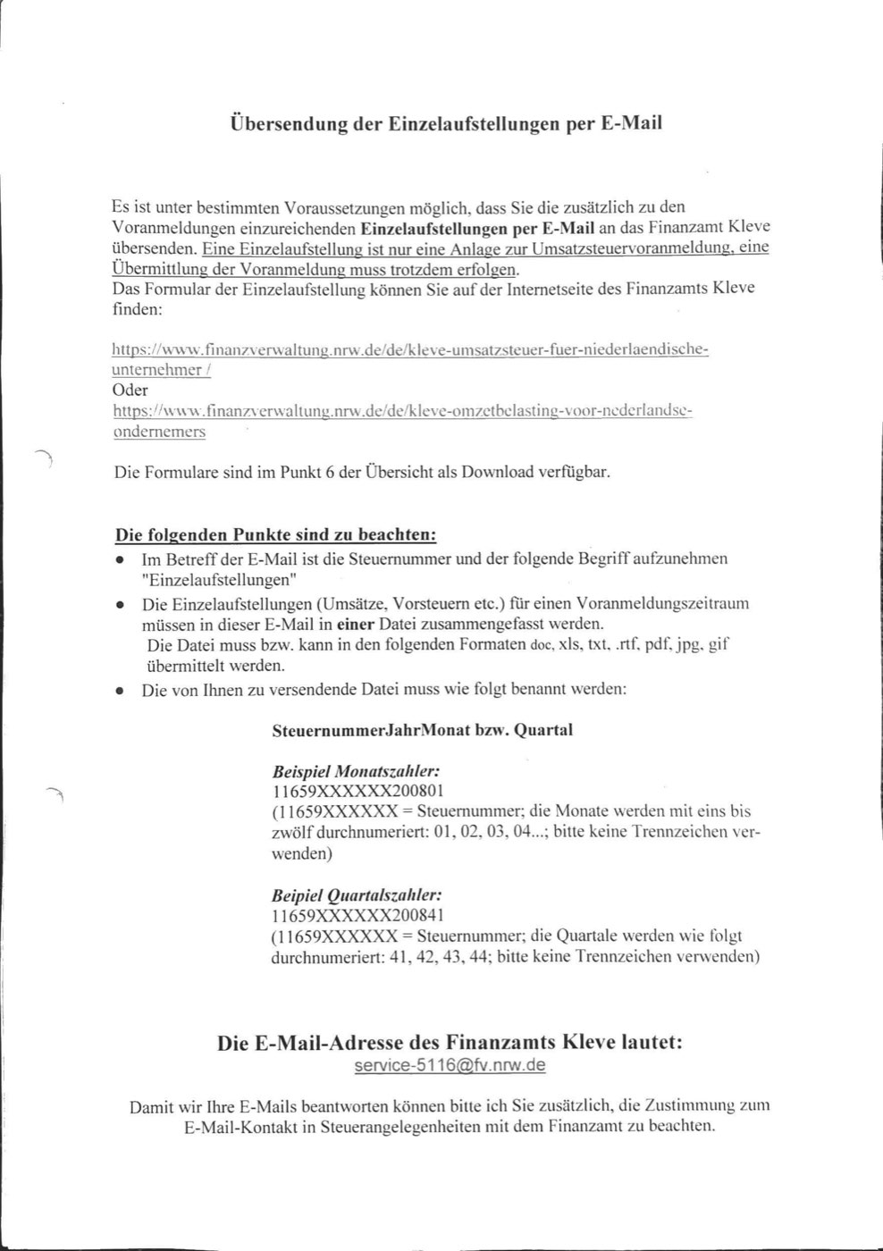 Individuele opgaaf per email Duitse belastingdienst