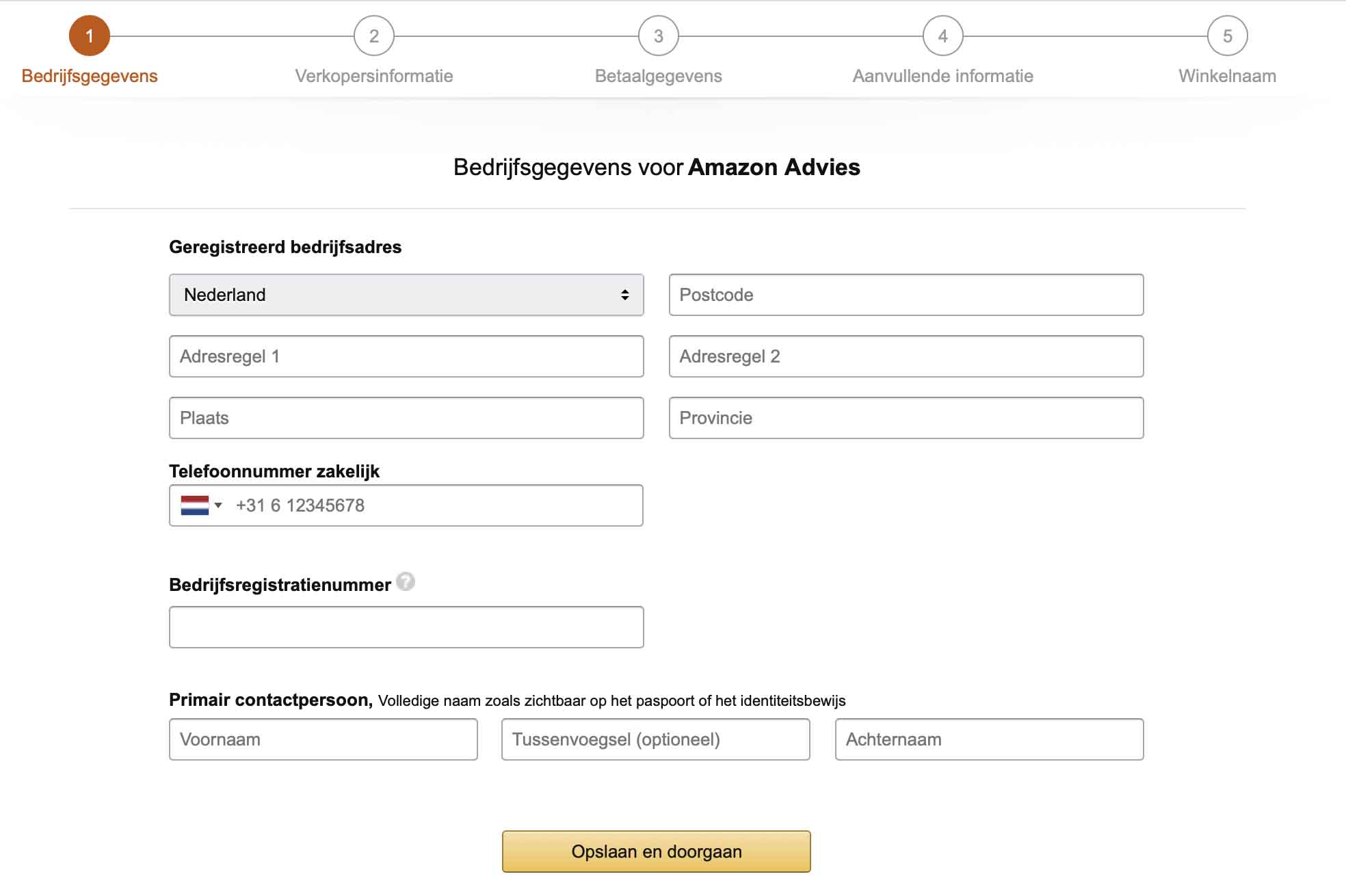 invullen bedrijfsgegevens Amazon