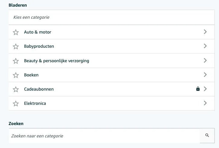 Product categorien op Amazon