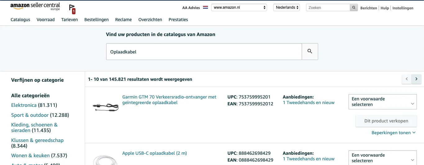 Bestaand product toeveoegen aan Amazon