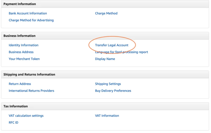 Transfer legal account Amazon