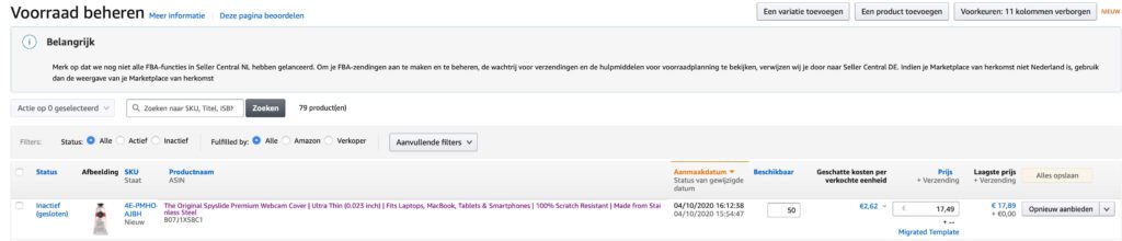 seller central amazon voorraad