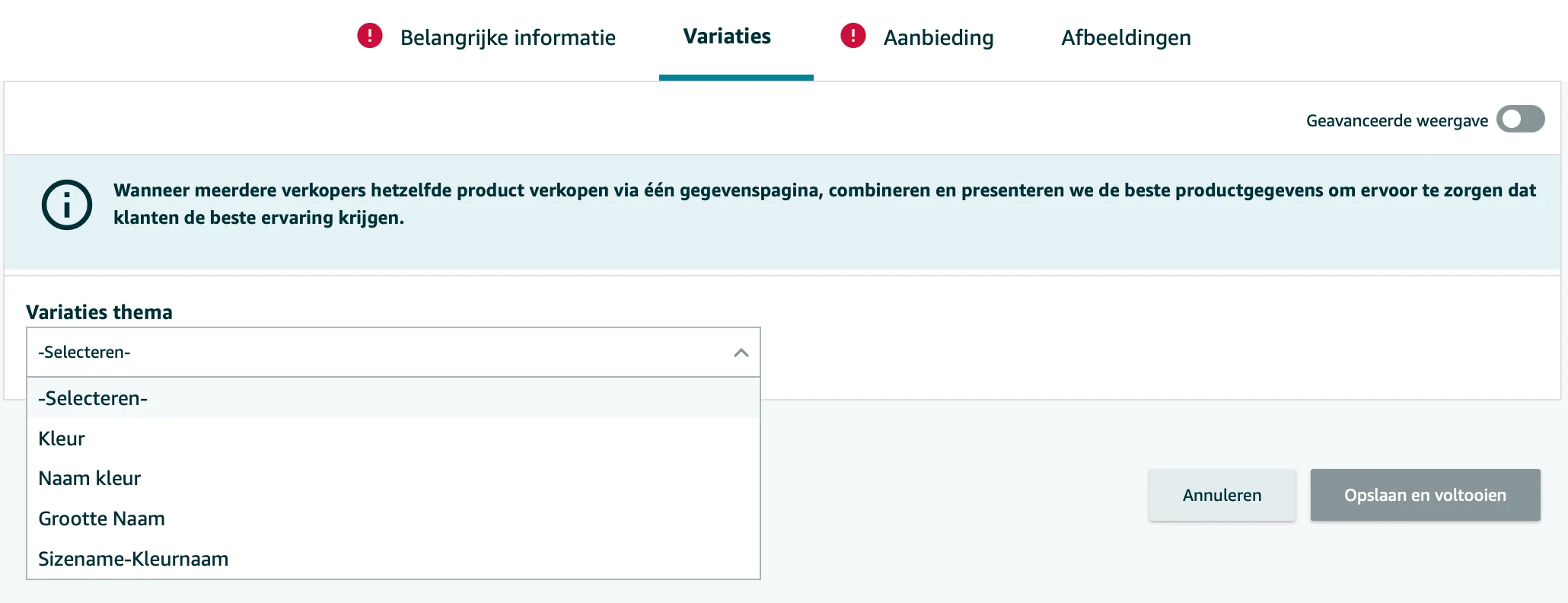 variaties toevoegen op amazon