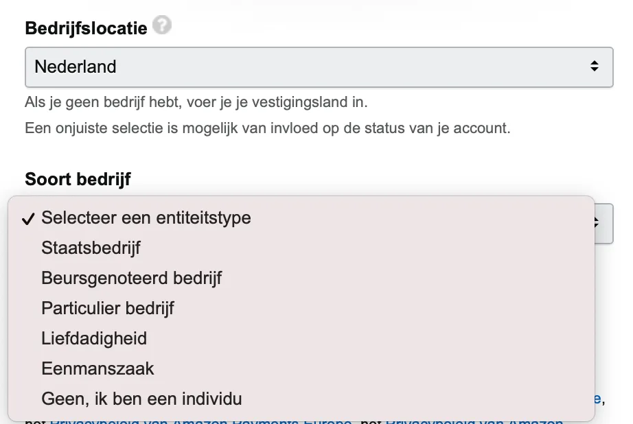 Verificatie Sellercentral Amazon stap 1